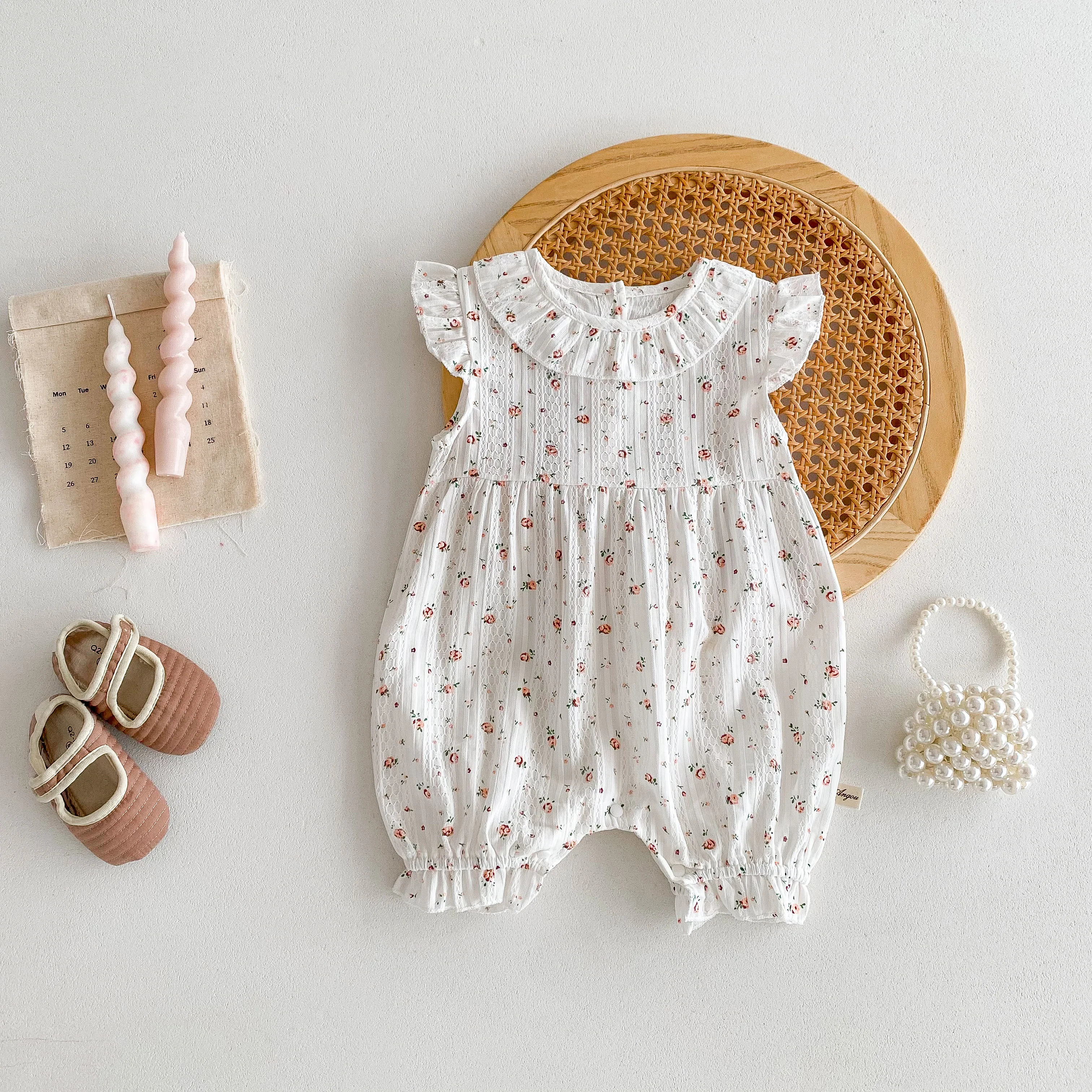 

2026 Korean-style summer lightweight baby trendy floral one-piece dress for girls, children's one-piece play suit