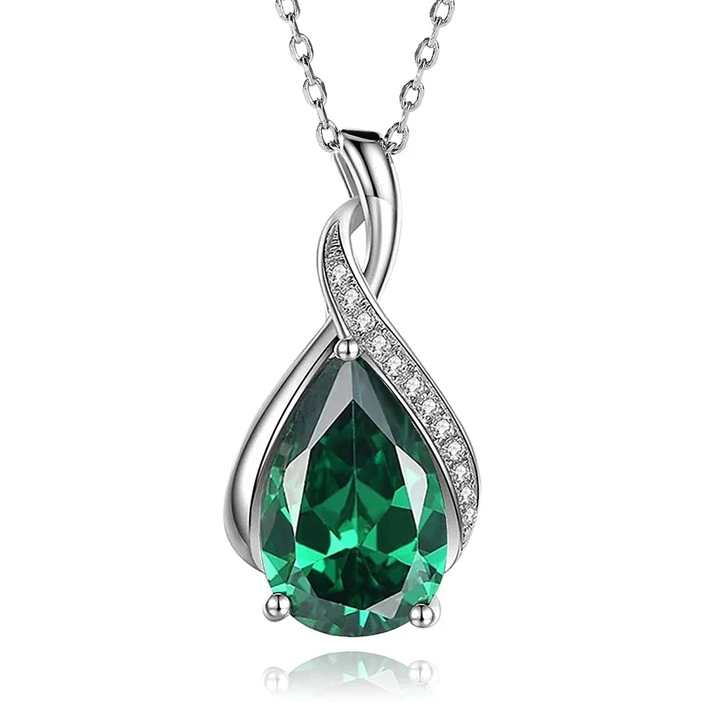2024 Fashion Girls Pendant Necklace with Bright Green Crystal Stone Wedding Anniversary Statement Jewelry for Women Wholesale