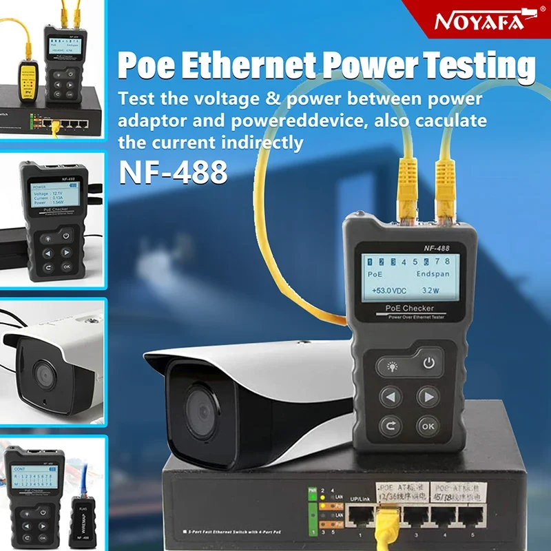 ZHOUCE NF-488 PoE prueba de energía rastreador de Cable de red comprobador de voltaje sobre Ethernet Cat5 Cat6 en línea lan probador herramientas interruptor