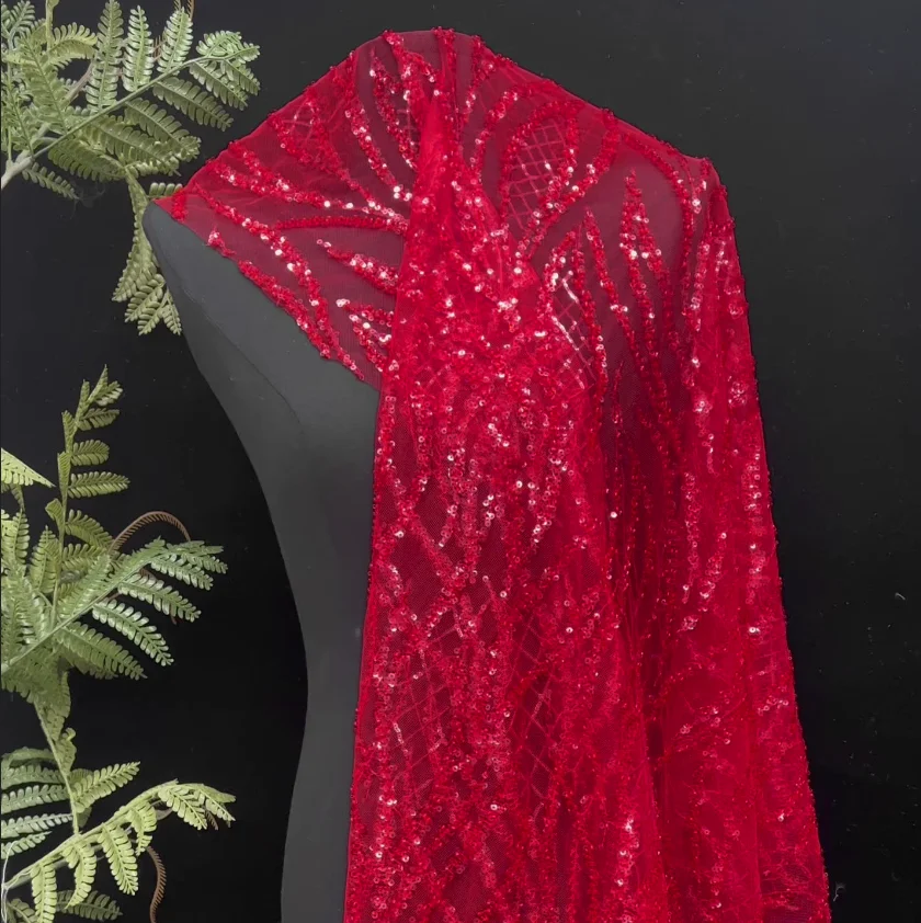 Embroidery Red - 2 Jardas/lote 130cm Tecido de Malha