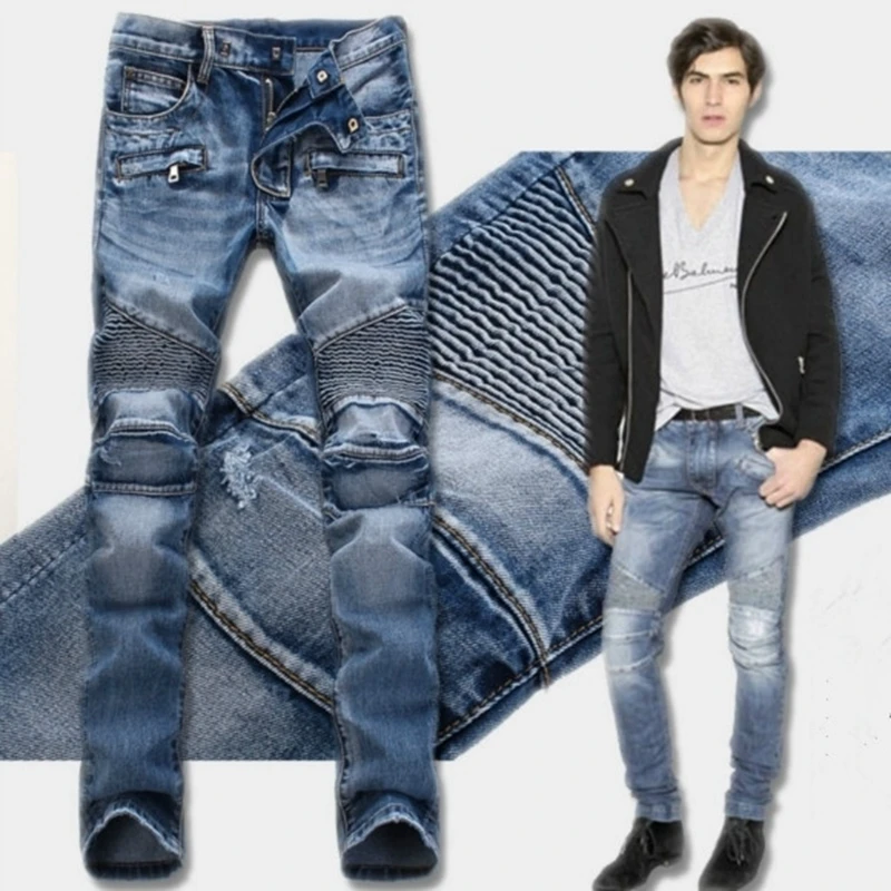 

Slim Fit Straight Leg Motorcycle Riding Jeans Men's Faion Spring Autumn Long Trousers Cuffed Casual Urban Sle Jeans