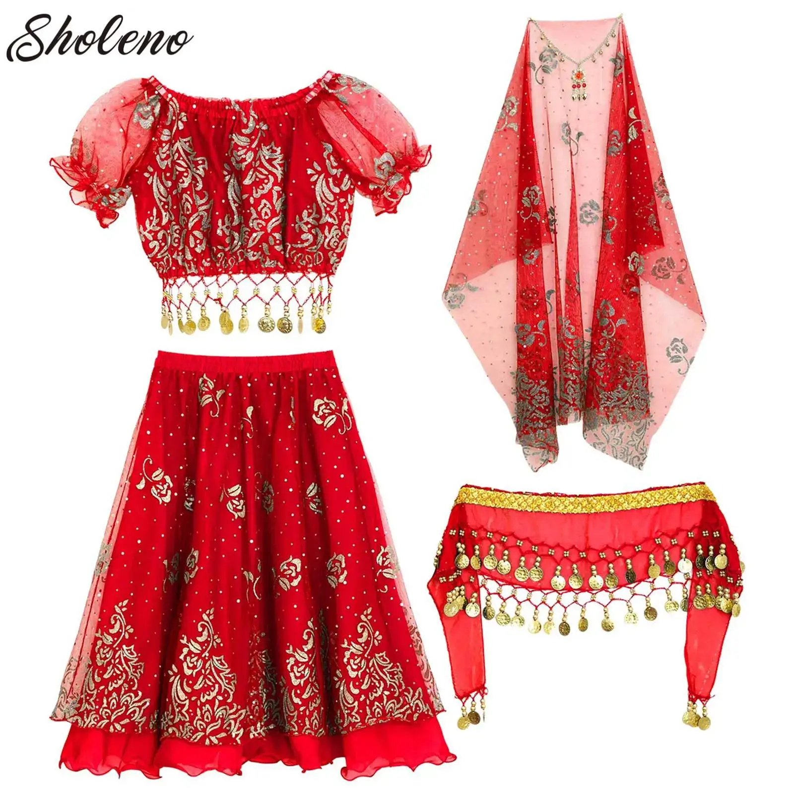 

Kids Belly Dance Costumes Set Oriental Dance Girls Halloween Dancer India Belly Dance Child Kids Arabic Princess Clothes Suit