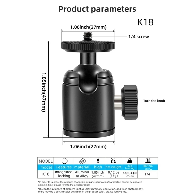 알루미늄 합금 미니 편리한 구형 헤드, 360 도 회전 삼각대, 비디오 파노라마 헤드, 사진 액세서리