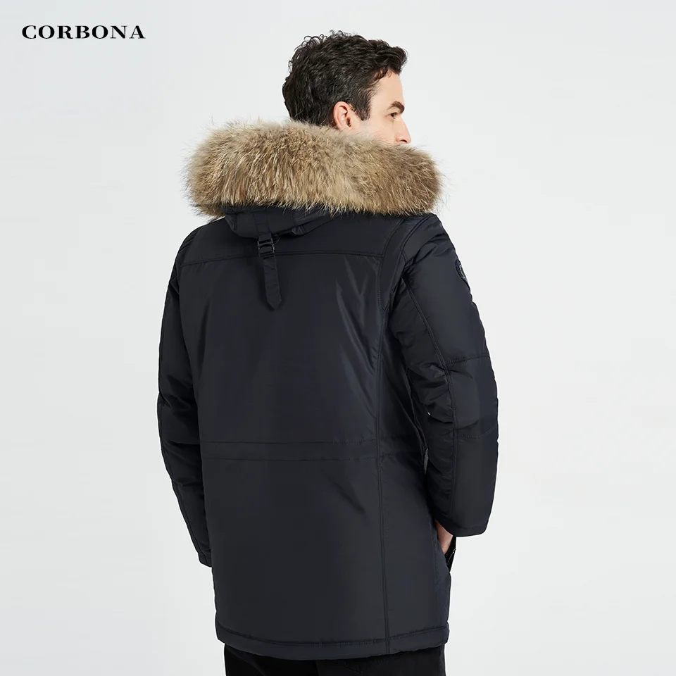 CORBONA 2023 Oversize Real Fur Cotton Lining Man\'s Winter Coat Multi Pockets Temperature Visualization Casual Fashion Male Parka