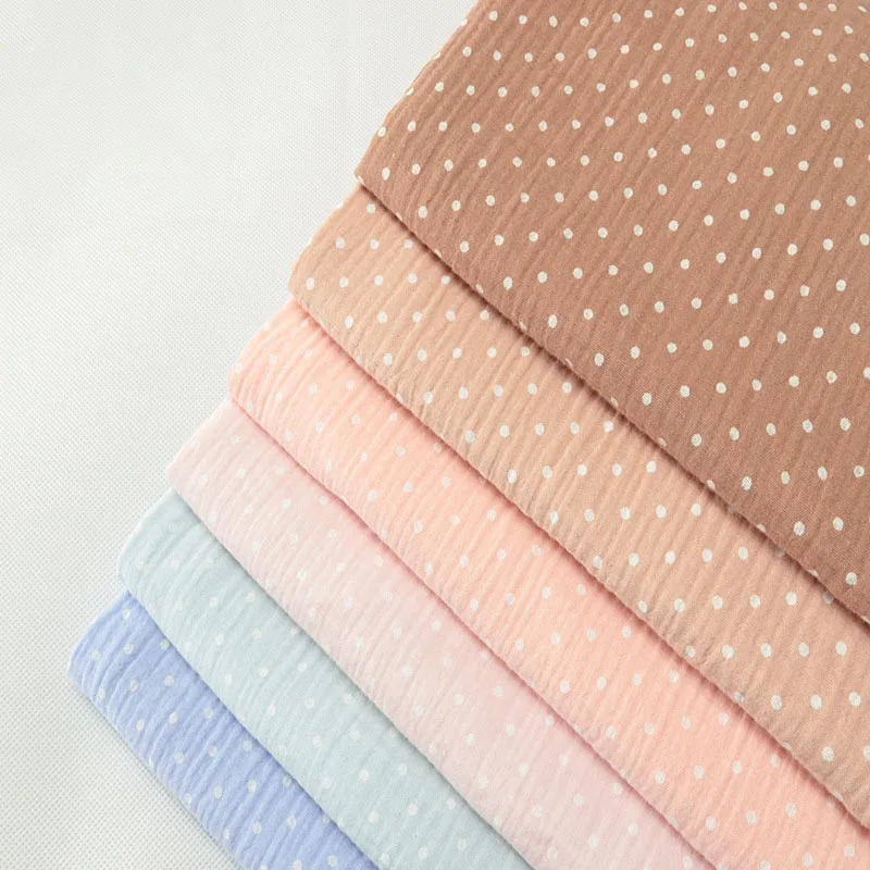 Soft dot Print Cotton Sewing Fabric Crepe Double Layer Gauze Cloth Cotton Skirt Pajama Cotton Fabric 100*135cm