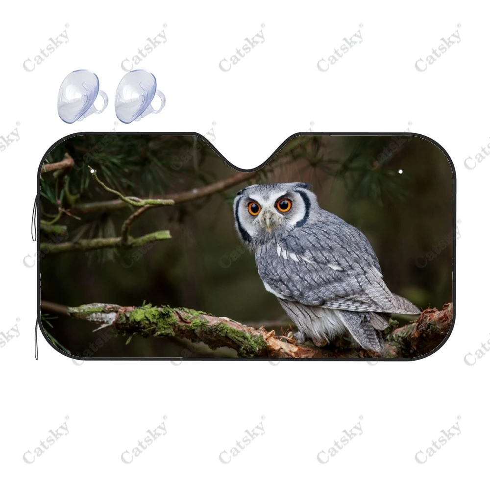 Gray Owls on Branches Animal Car Accessories Front Windshield Sunshade Foldable Sunvisor Protect Summer Visor Shield for SUV