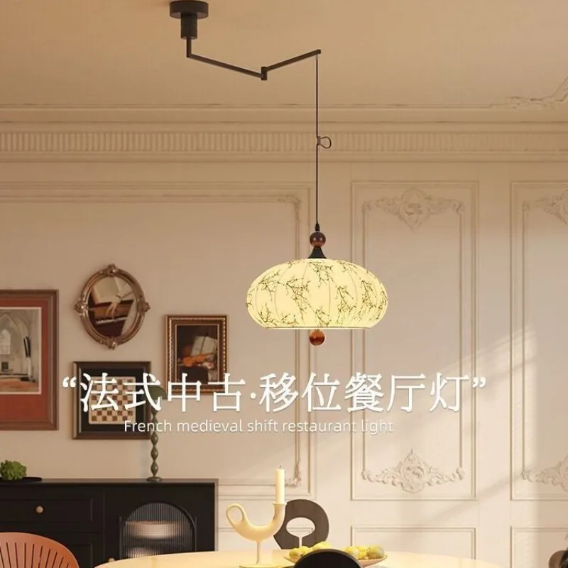 

Medieval displaceable Movable chandelier Song aesthetic art bedside reading table lamp pattern rocker pendant light lamparas
