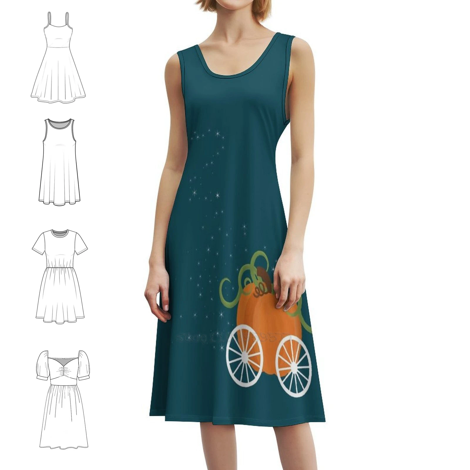 

Pumpkin At Midnight Vintage Bohemian Dress Puff Sleeve Or Sleeveless Options For Women Dress Magic Pumpkin Fall Thanks Giving