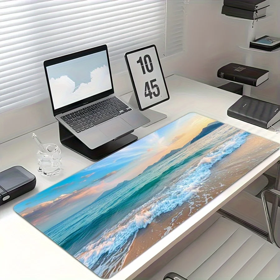 Large Gaming Computer Desk Mat Mouse Pad Turquoise Ocean Beach Keyboard Cover Office Decor Pc Accesories Non-slip Gamepad for Pc