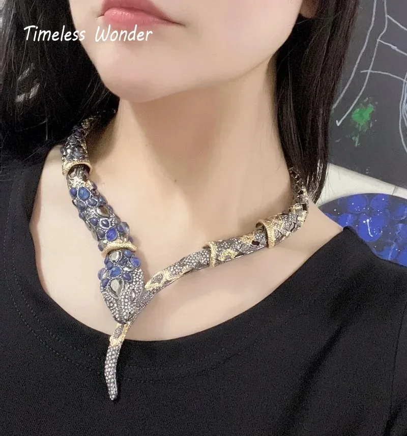 Imagem -04 - Timeless Wonder Fancy Zircon Geo Snake Wrap Colar Torque para Mulheres Joias Designer Goth Punk Runway Luxury Rare Top 7536