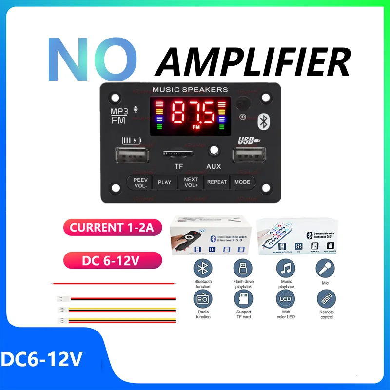 Without an amplifier Bluetooth 5.3 Decoder Board DIY Microphone FM Radio TF USB Car Audio Music Player Speakers Volume Control