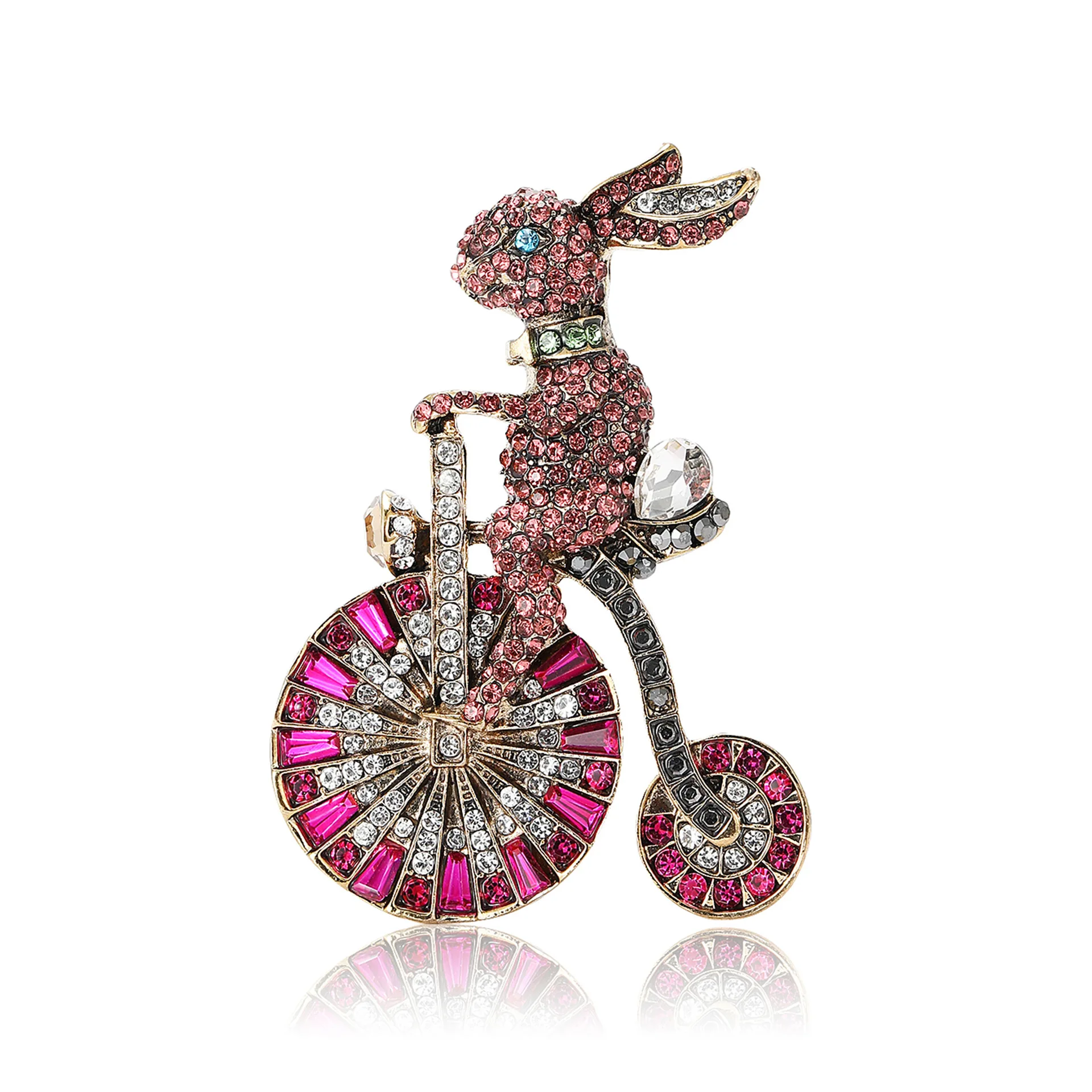 Cute Rhinestone Bike Rabbit Brooch Women Fashion Charm Suit Party Backpack Decorated Cothing Accessories