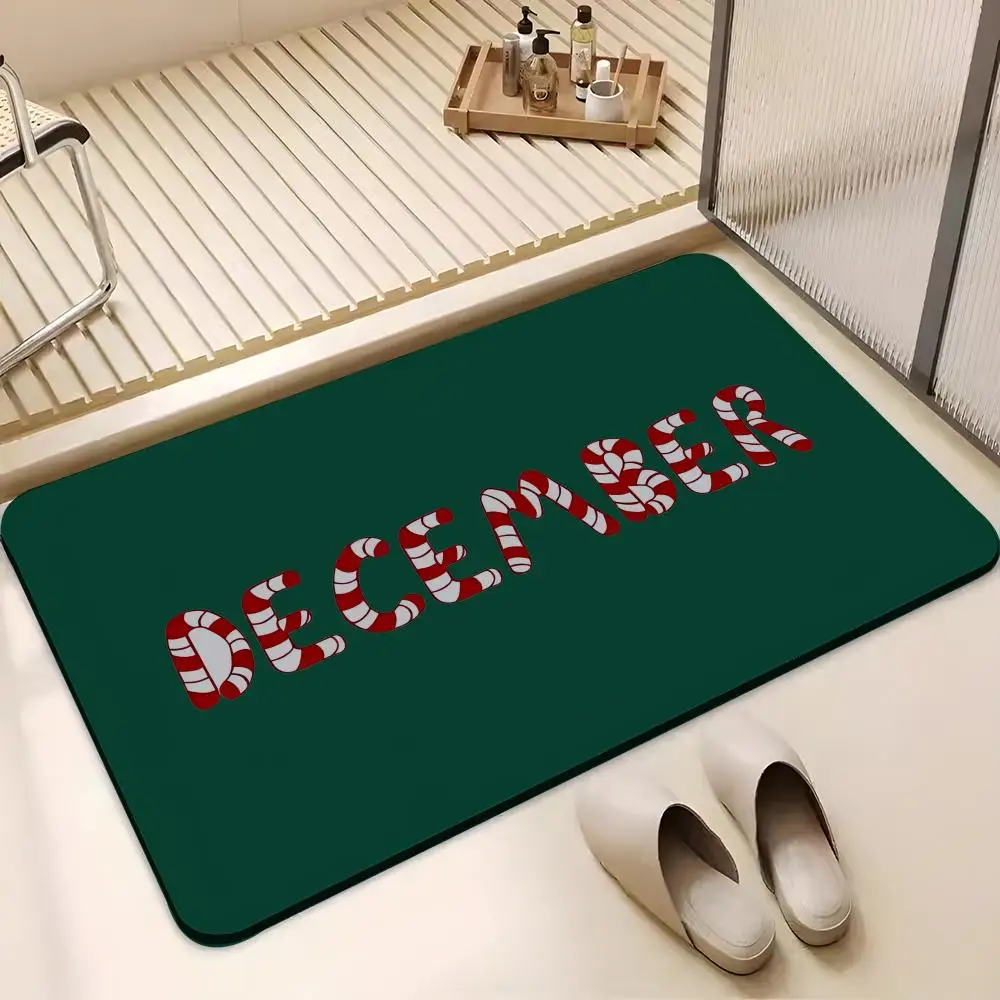 Soft Pastel December Graphic Decor Floor Mat Absorbent Floor Mat Non-Slip Entrance Rug for Bathrooms Restrooms and Toilets