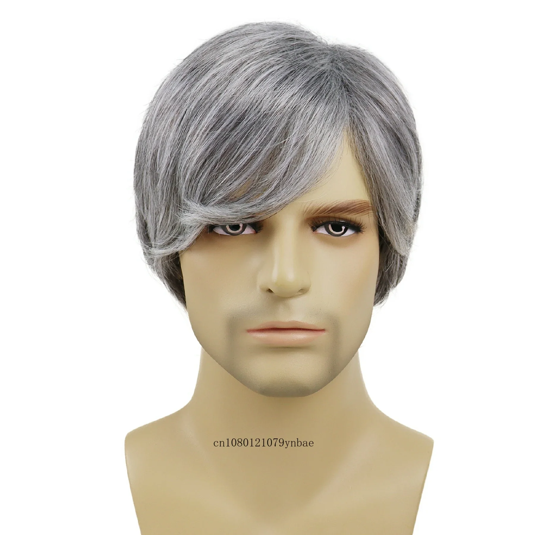 Layered Synthetic Hair Short Wig for Older Men Grey Wigs with Bangs Male Grandpa Daily Cosplay Costume Party Heat Resistant