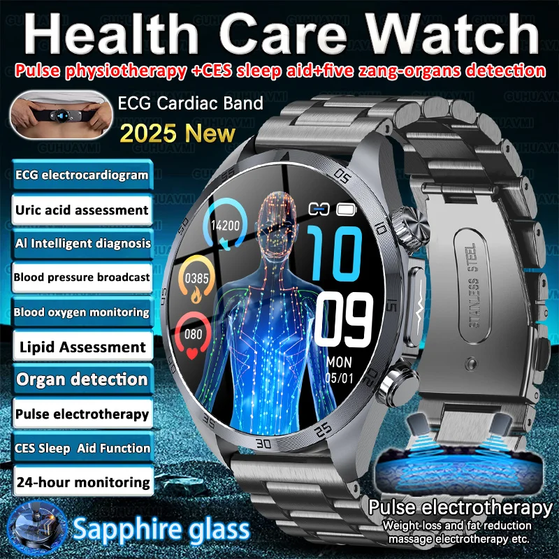 

2025 New For health Pulse Therapy SmartWatch ECG+PPG Uric Acid Blood Oxygen BP CES Sleep Health Monitor Men Smart Watch Women