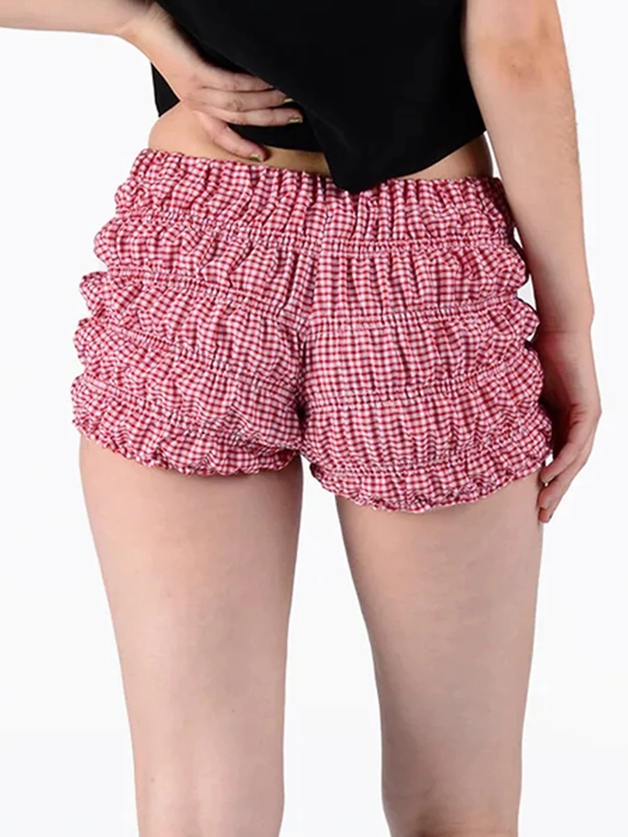 Short à carreaux pour femmes, nouvelle mode, taille basse, volants, à plusieurs niveaux, slim, short de salon, respectueux de la peau, offre spéciale, S M L