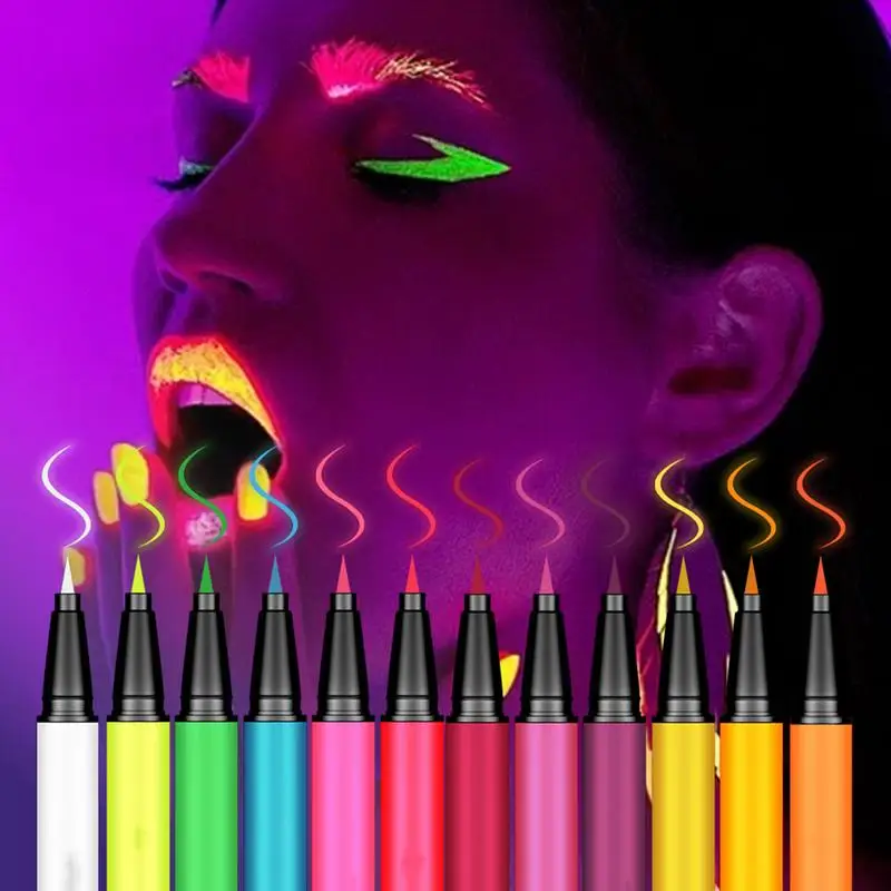 12 Farben matt Augen stift flüssig schnell trocknend Make-up Augen stift Set matt UV Lumineszenz fluor zierend glühen Augen stift für Make-up