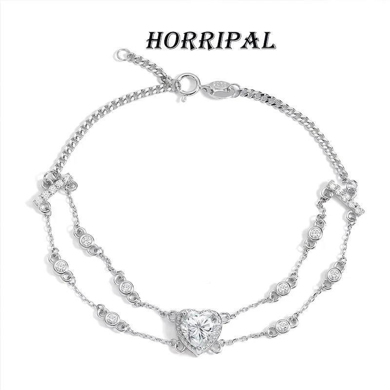 HORRIPAL Heart Oval Moissanite Bracelets For Women 925 sterling Silver GRA Certified High Quality Party Accessories Fine Jewelry