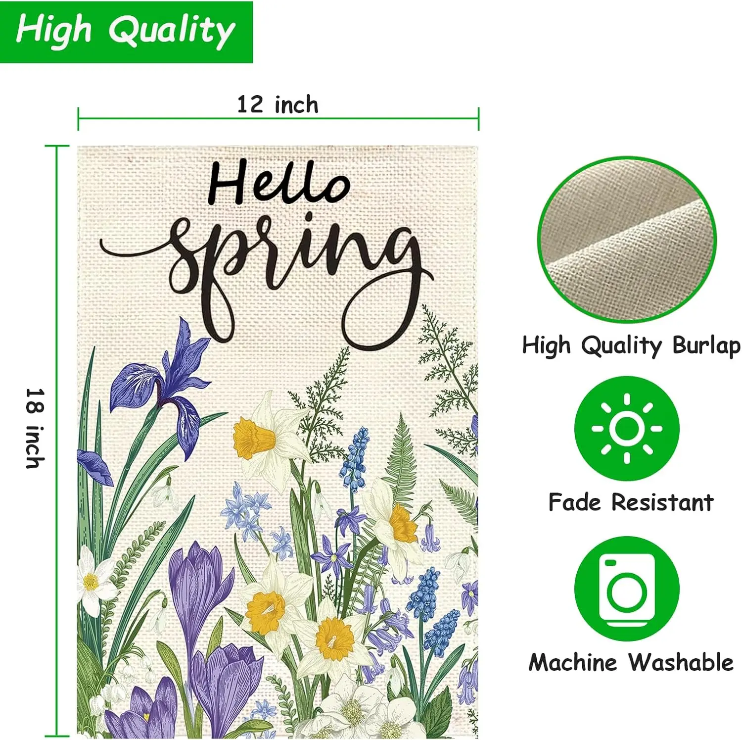 Hello Spring Garden Flag 12x18 inch - Vibrant Floral Outdoor Decorative Banner, Durable & Fade-Resistant Perfect for Garden