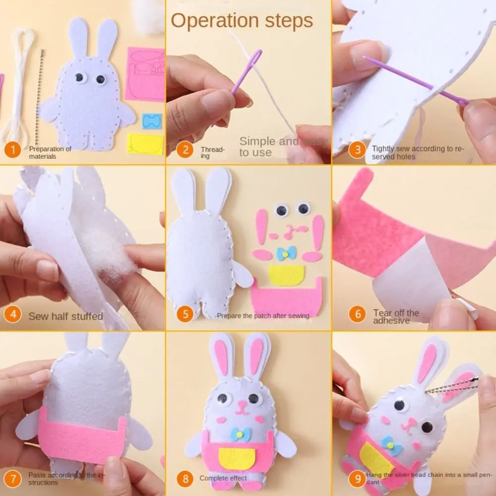 Non Woven Fabric Pendant Material Kit Cartoon Animal Educational DIY Non Woven Fabric Kit Pink Bag Handmade DIY Toy Kit Children