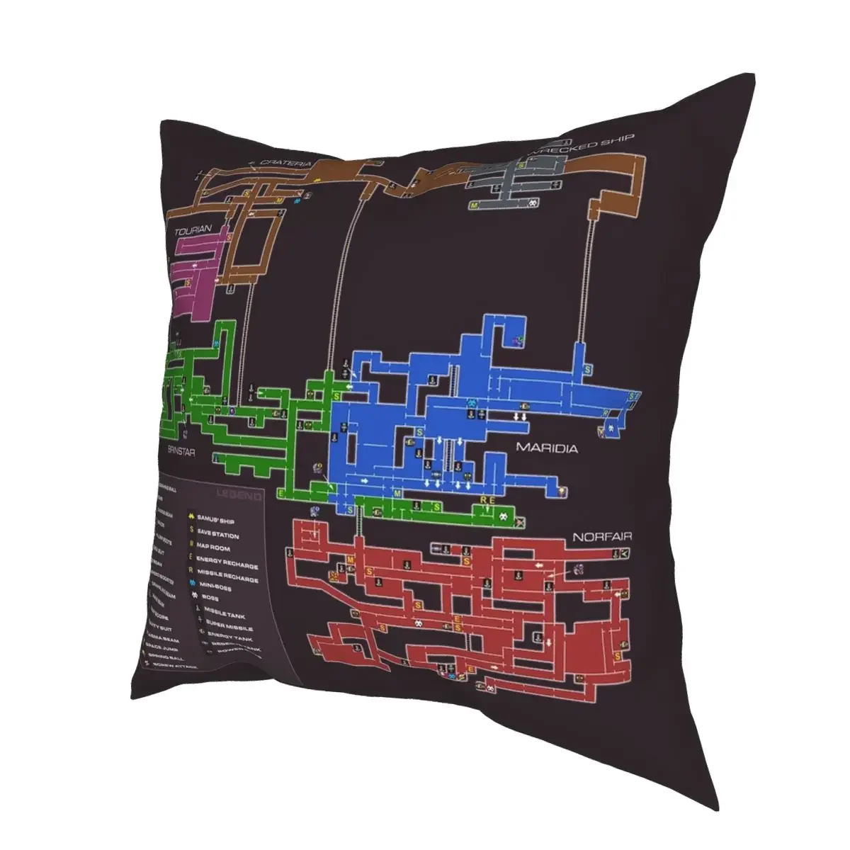 Super Metroid Map Square Pillowcase Polyester Printed Zip Decor Throw Pillow Case for Home Cushion Case 45*45cm