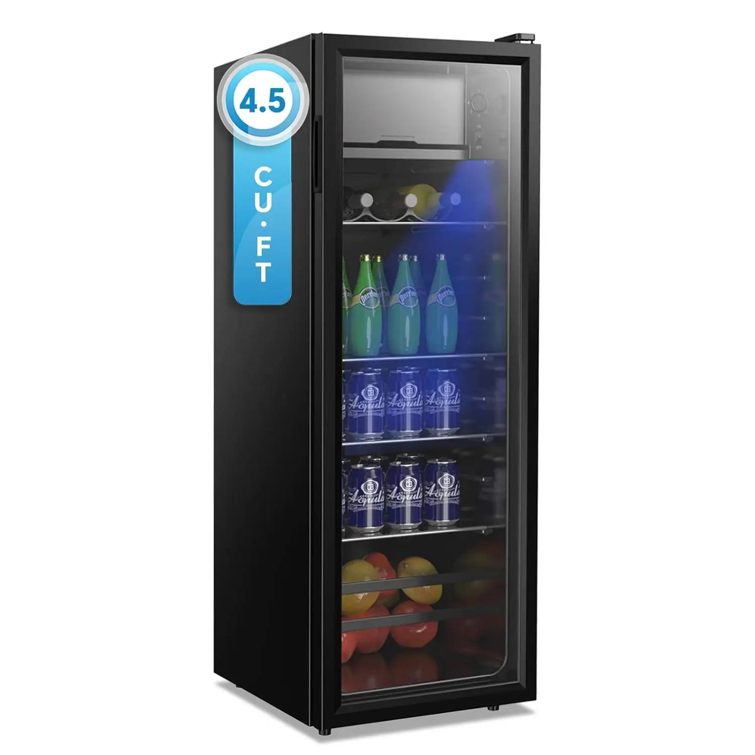 Getränkekühlschrank 4,5 Kubikfuß Mini-Kühlschrank für 120 Dosen mit Glastür Getränke-/Wein-/Bierkühler für Büro/Bar/Schlafzimmer, Anpassbar