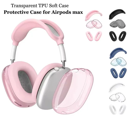 실리콘 및 TPU 투명 커버 케이스, 충격 방지 이어 패드, 이어컵, 헤드밴드 커버, 에어팟 맥스용 이어 쿠션, 이어 머프 보호대, 4 in 1 
