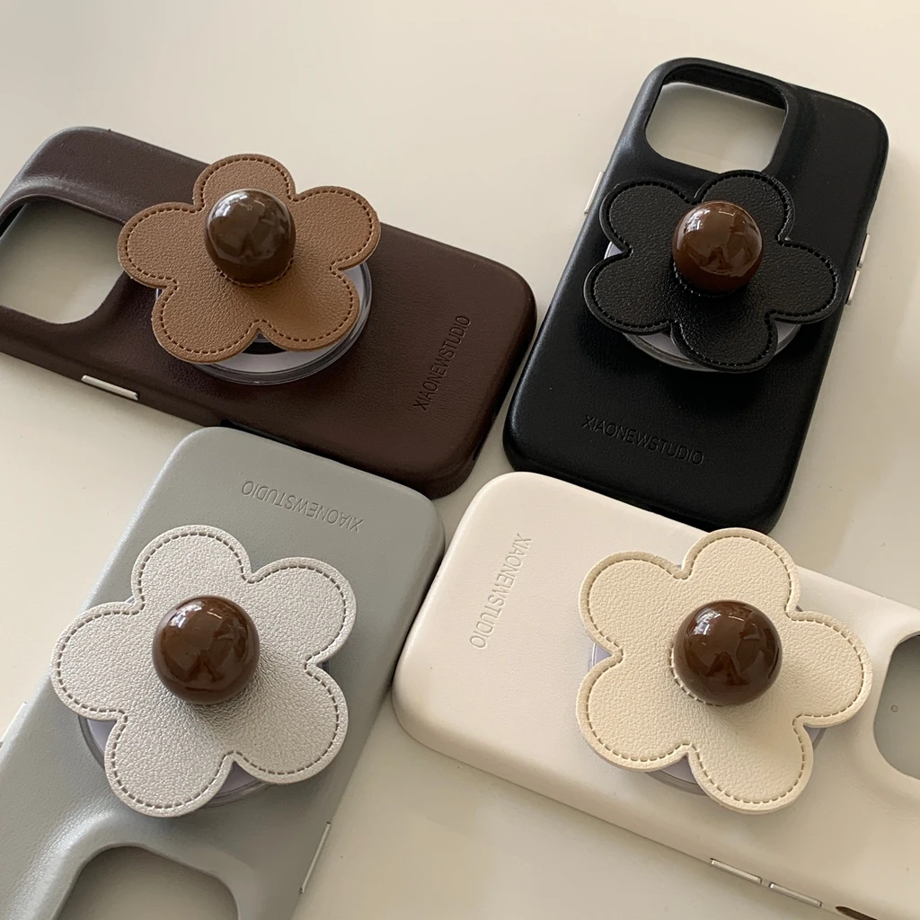 Otoño Invierno avanzada flores de cuero de Color sólido con soporte funda de teléfono magnética para iPhone 17 16 15 14 13 Pro Max