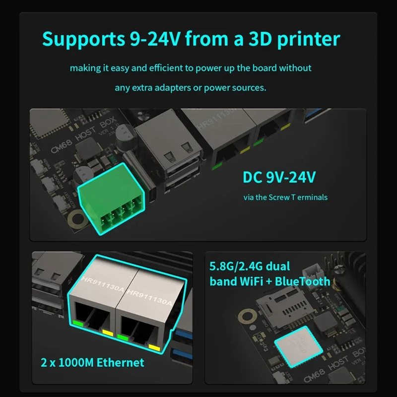 CM68 Host Box Based On CM68 Core CAN Bus -Compatible Output 2X1000m Ethernet 5Xusb Port For Klipper Voron VS RPI