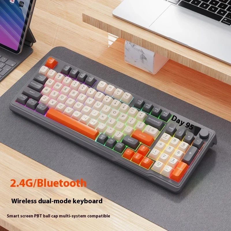 Free Wolf M96 Dual-mode Bluetooth Keyboard Wireless   Gaming Keyboard  Multi-device Connection Electronic Screen Ergonomics Gami