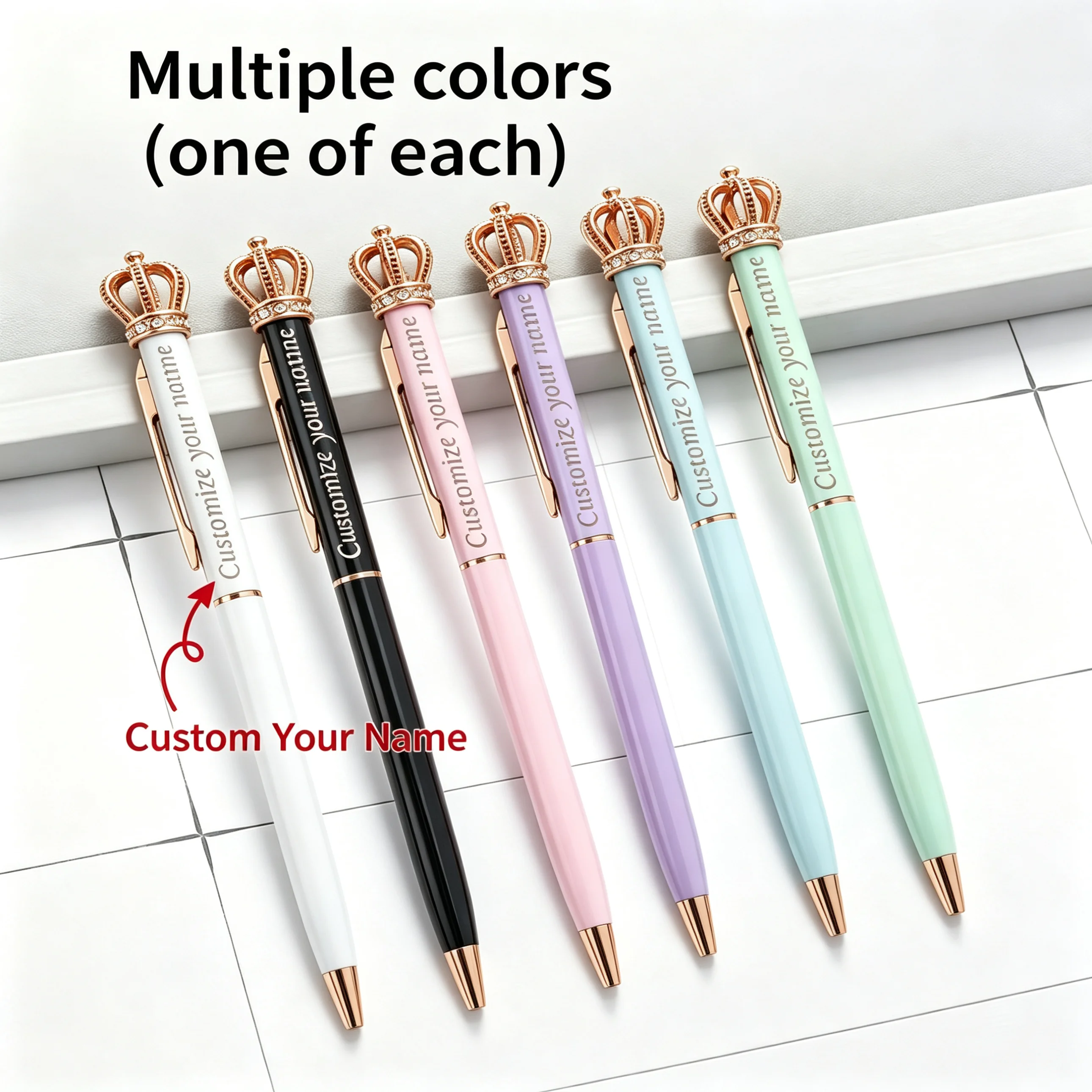5Pcs Custom Engraved Crown Ballpoint Pens - Classic Black Ink Pens for Weddings, Office, Teacher's Day, Graduation Gifts