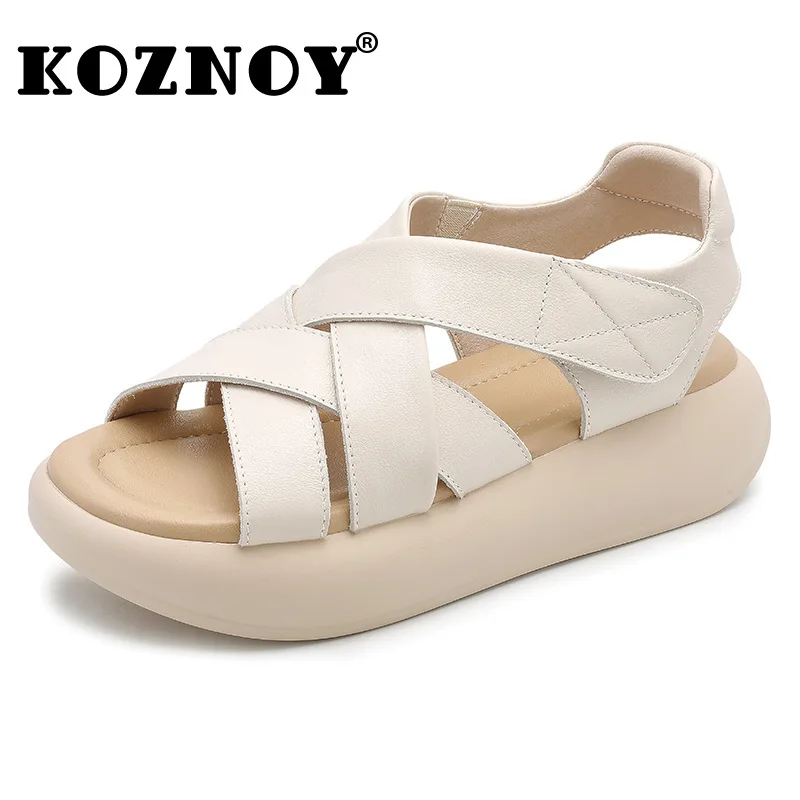 

Koznoy 5 см дизайнерские сандалии из натуральной кожи из коровьей кожи, женские лоферы на танкетке, модные резиновые летние туфли Мэри Джейн на плоской подошве