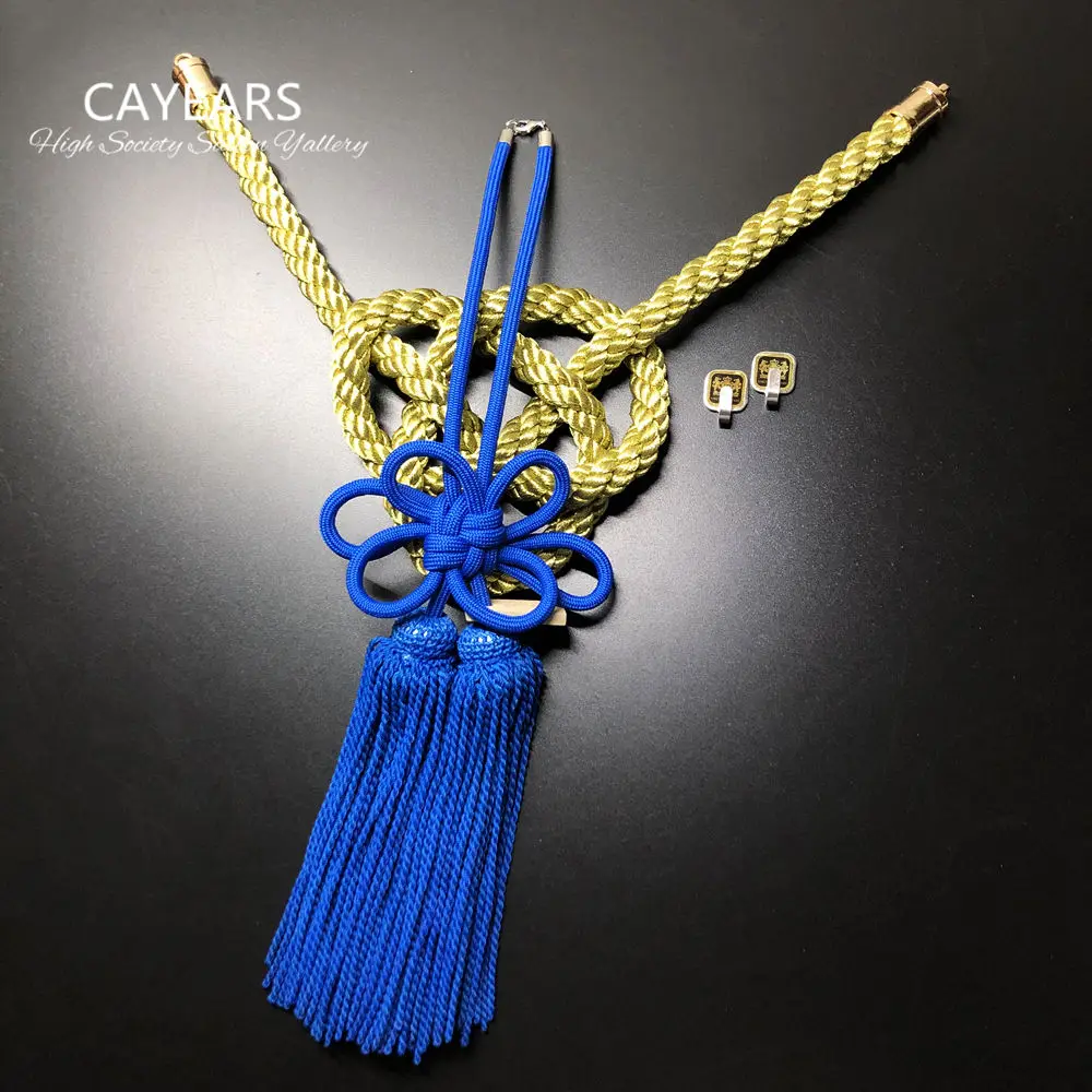 JDM JP Junction Produce Luxury Kintsuna Rope Blue Fusa Kiku Knot Lucky Charms Use For Car Mirror Ornaments Chinese Mascot