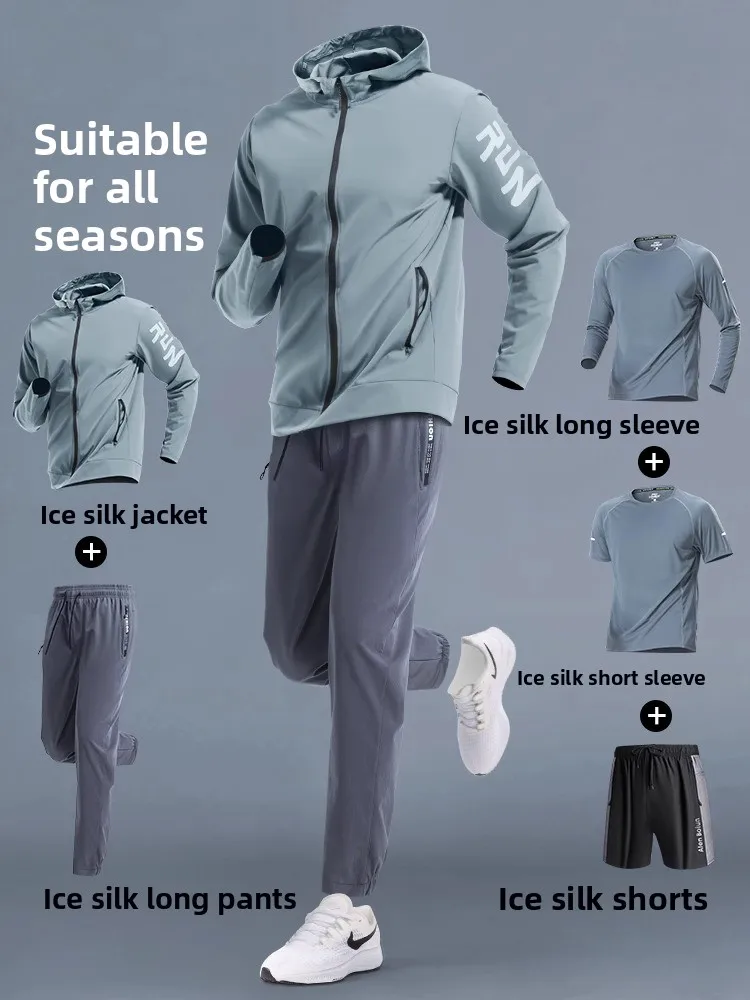 

Men's Running Fitn Sportswear Set Qui Dry Profional Outdoor Casual Sun Protection Spring Autumn Morning Run Cycling H...