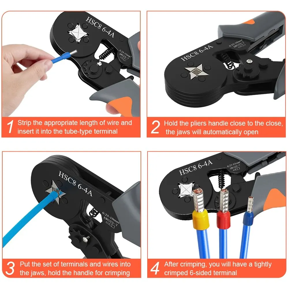 WOZOBUY Tube Terminal Crimping Tools Ferrule Crimping Pliers HSC8 6-4 0.25-10mm² 23-7AWG Square Ratcheting Electrician Clamp Set