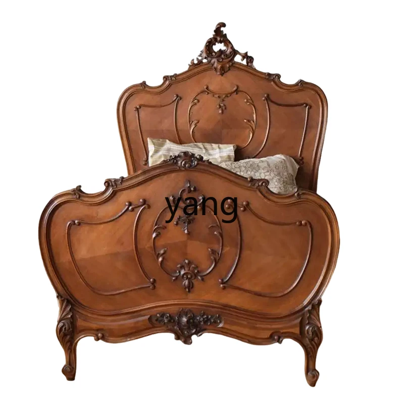 

YHM retro carved rococo solid wood bed master bedroom wedding bed