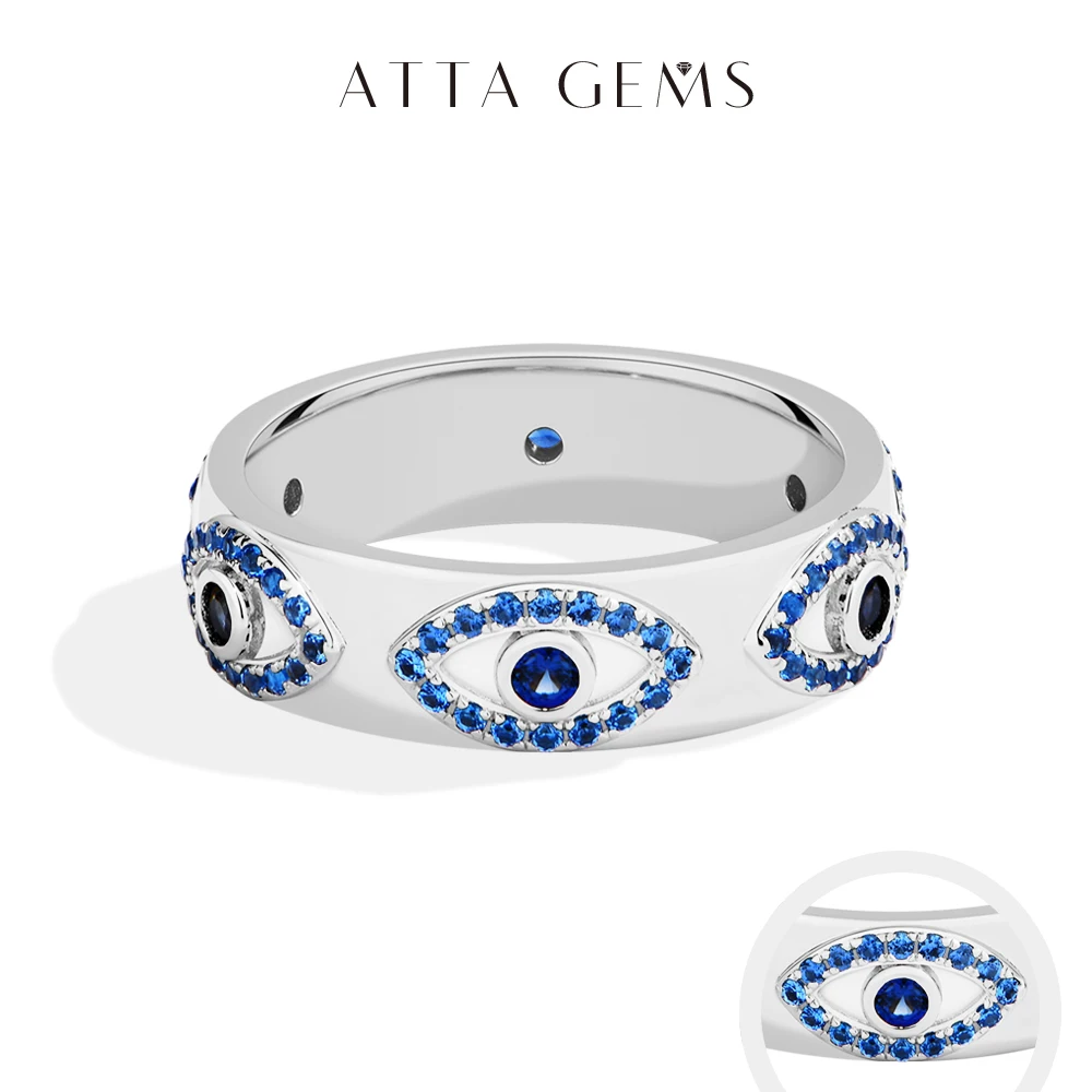

ATTAGEMS синтетические синие корундовые кольца из стерлингового серебра 925 пробы сглаза позолоченное кольцо для женщин и мужчин праздничные вечерние ювелирные изделия подарки