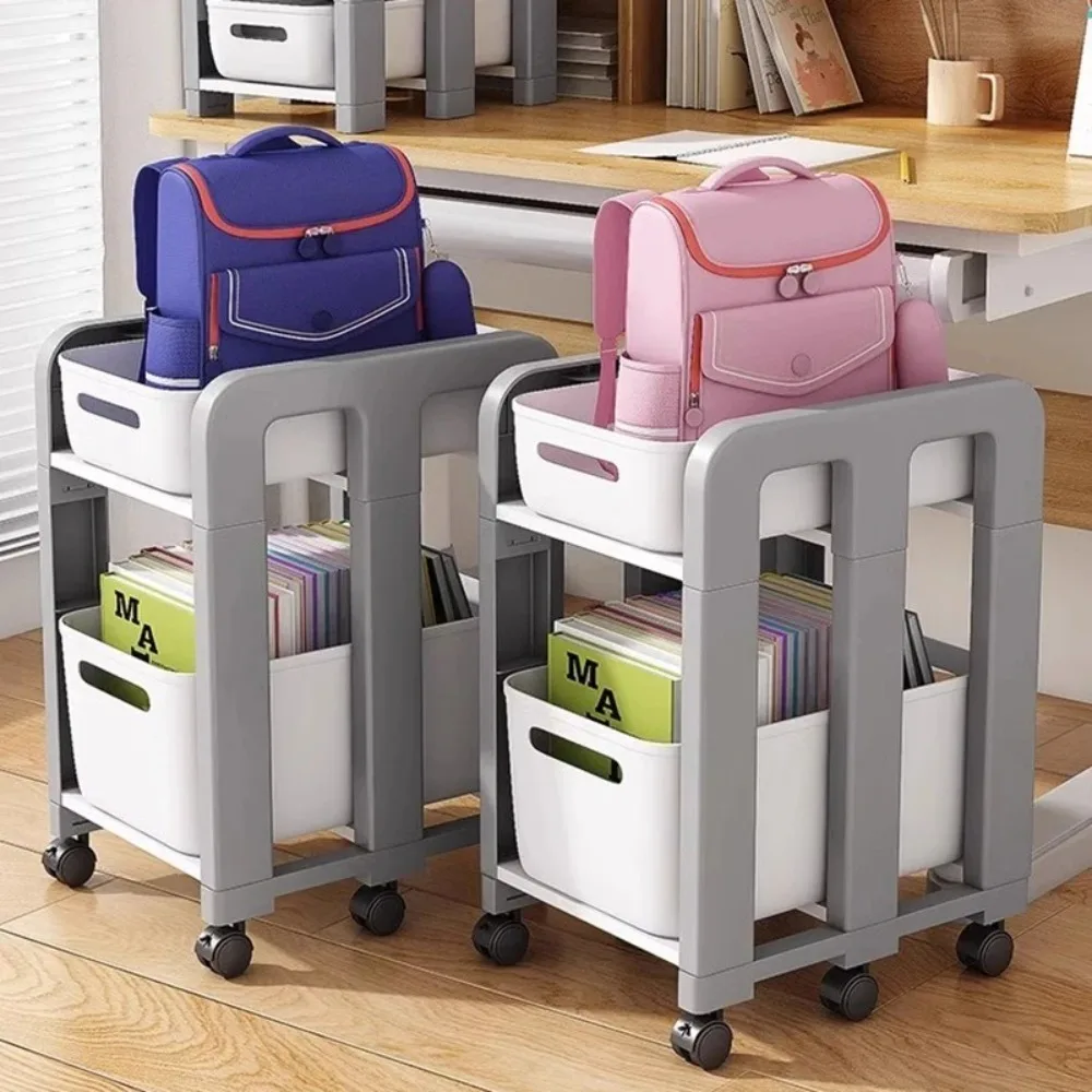 Utility Movable Shelf Multi Functional Mobile Book Cart Floor Mounted Book Organizer with Wheels Under-Table TrolleyStorage Rack