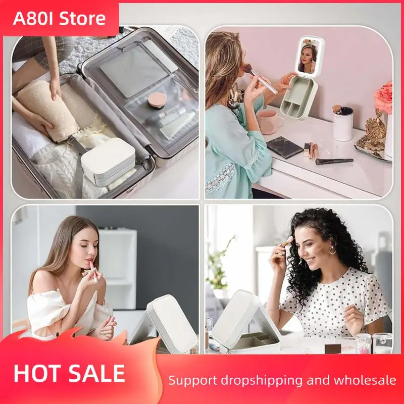 

A80I Travel Makeup Mirror With Light, Compact Makeup Bag With LED Mirror, Portable Lighted Beauty Mirror, 3-Color Lighting
