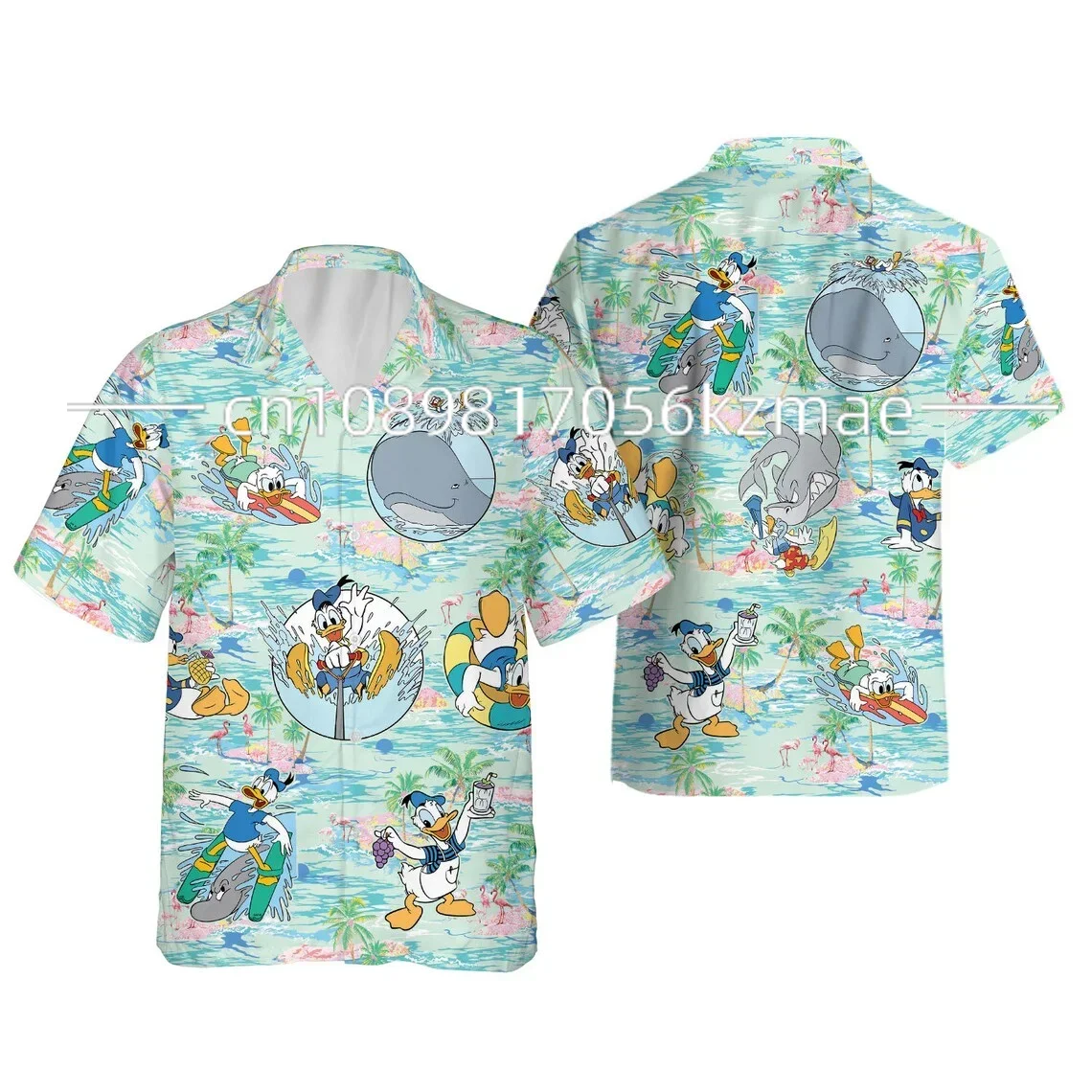 

New Summer Disney Donald Duck and Friends Boys&Girls Seaside Vacation Hawaiian Button Cartoon Shirt KID/Adul Parent-Child Shirt