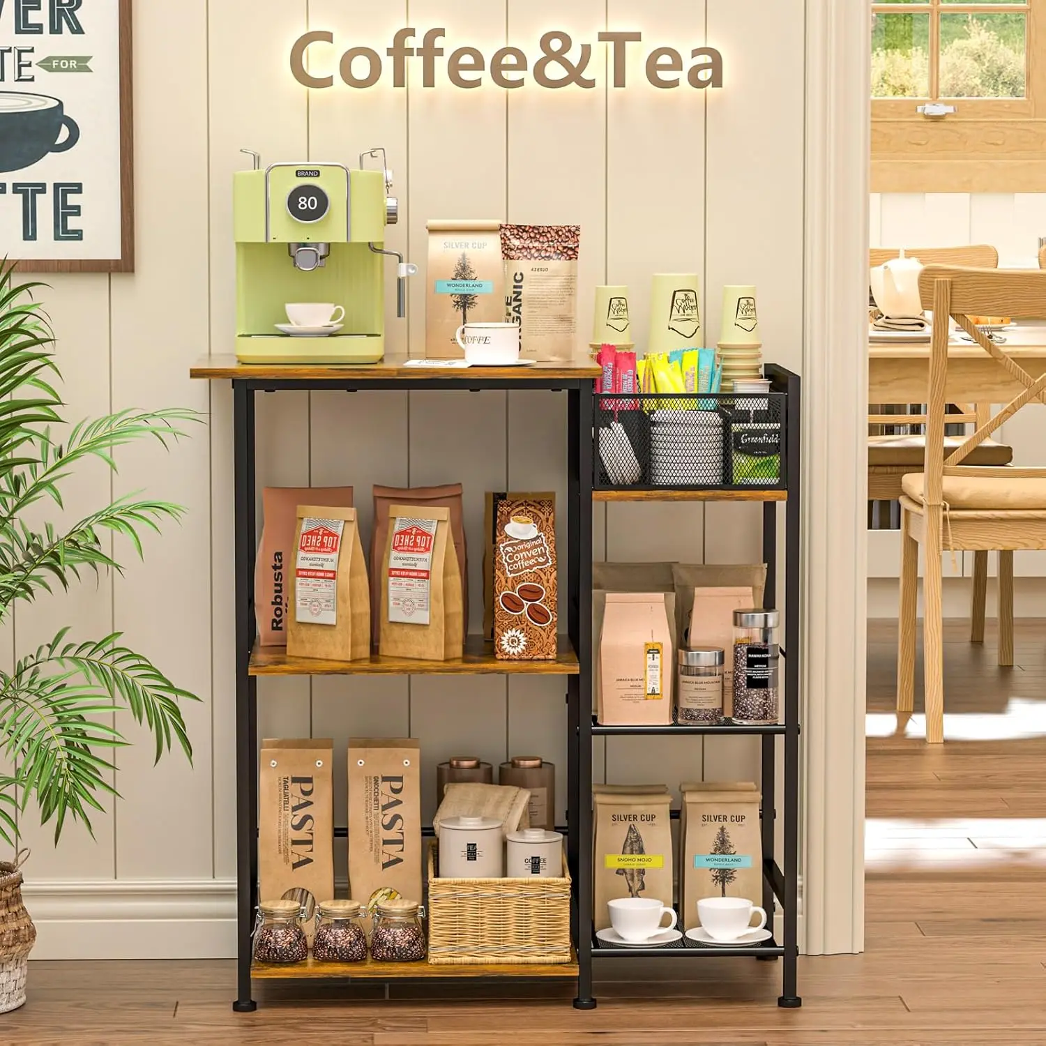 Coffee Station Cabinet , Farmhouse Coffee Stand, 3 Tier Coffee Table for Living Room/Entryway/Kitchen