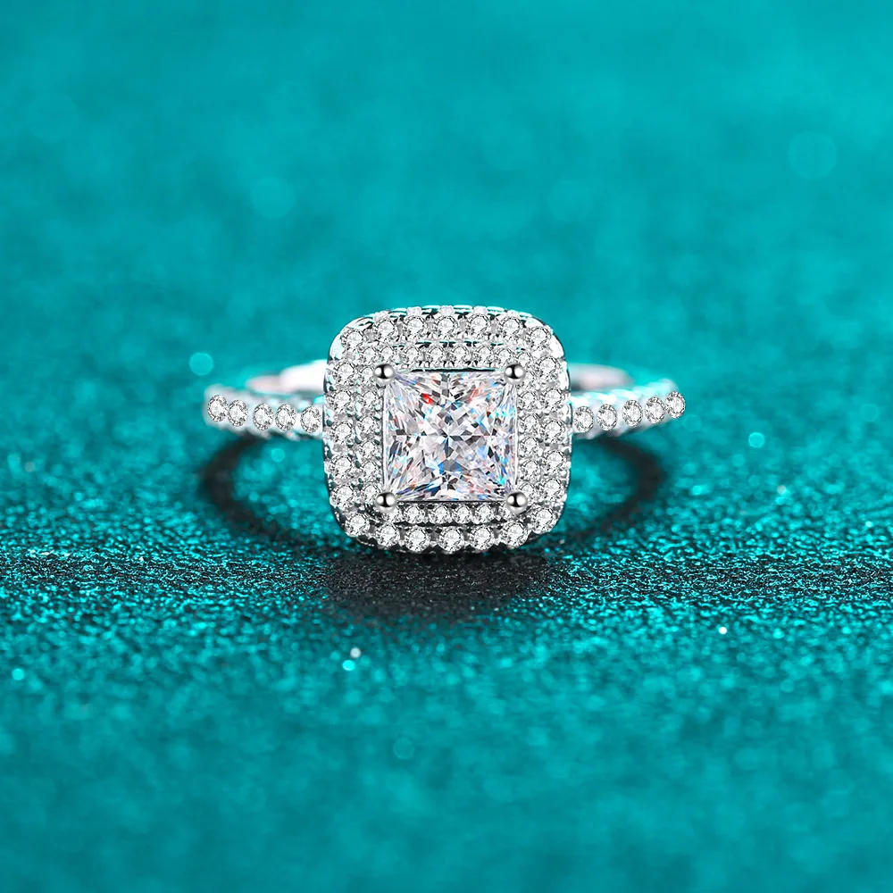 

925 sterling silver plated PT950 Gold Jie children 1 Carat Princess Square mosanite ring luxury