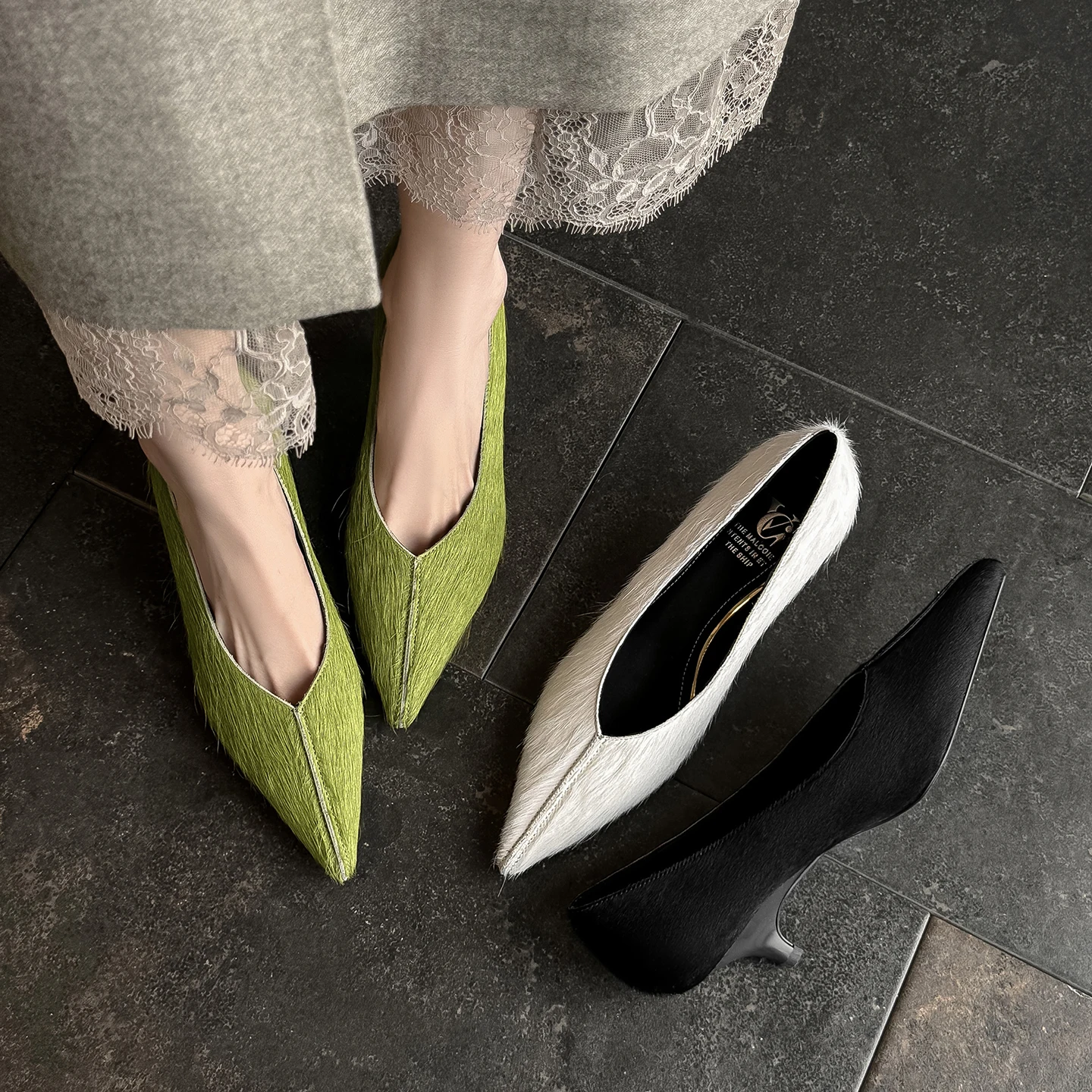 2026 new spring autumn women pumps natural leather 22-25cm ox hair+sheepskin pointed toe high heel women shoes fashion