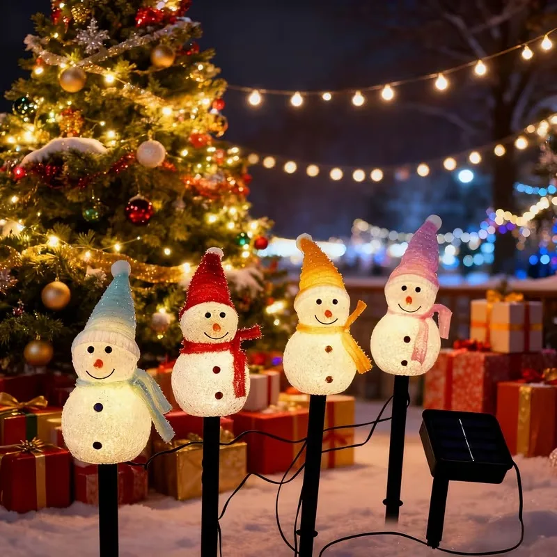 1-4PCS Christmas Solar Powered Snowman Lights for Outdoor Corridor Patio Lawn Solar Light Stakes for Christmas Decoration