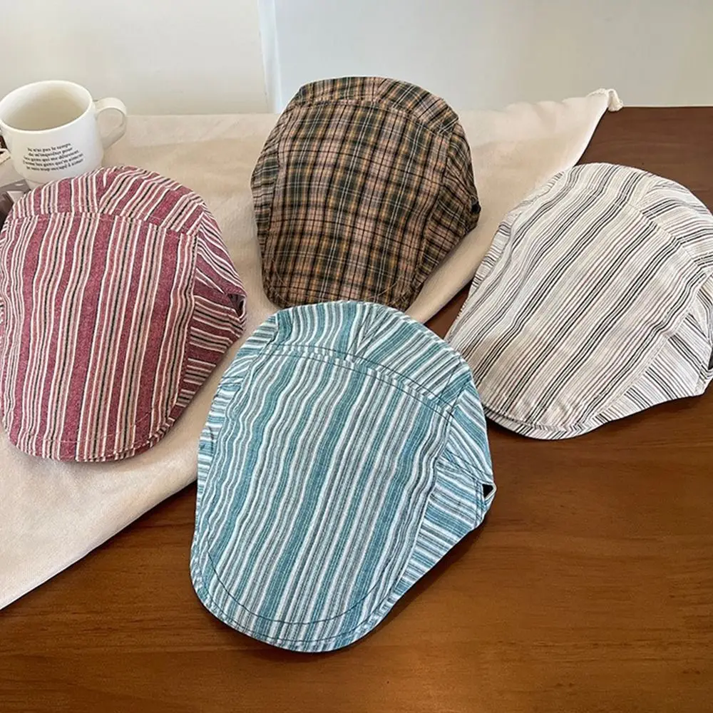 أزياء خمر موزع الصحف قبعة مخطط واقية من الشمس بلغت ذروتها قبعات Y2k للجنسين الرسام قبعة الربيع الصيف #1