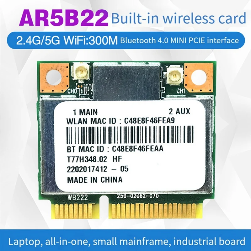 AR5B22 AR9462 WiFi Card+Internal Antennas 300Mbps 2.4G/5G Dual Band BT4.0 Mini PCl-E WiFi Adapter for Windows7/8/10-DTB3 view 3