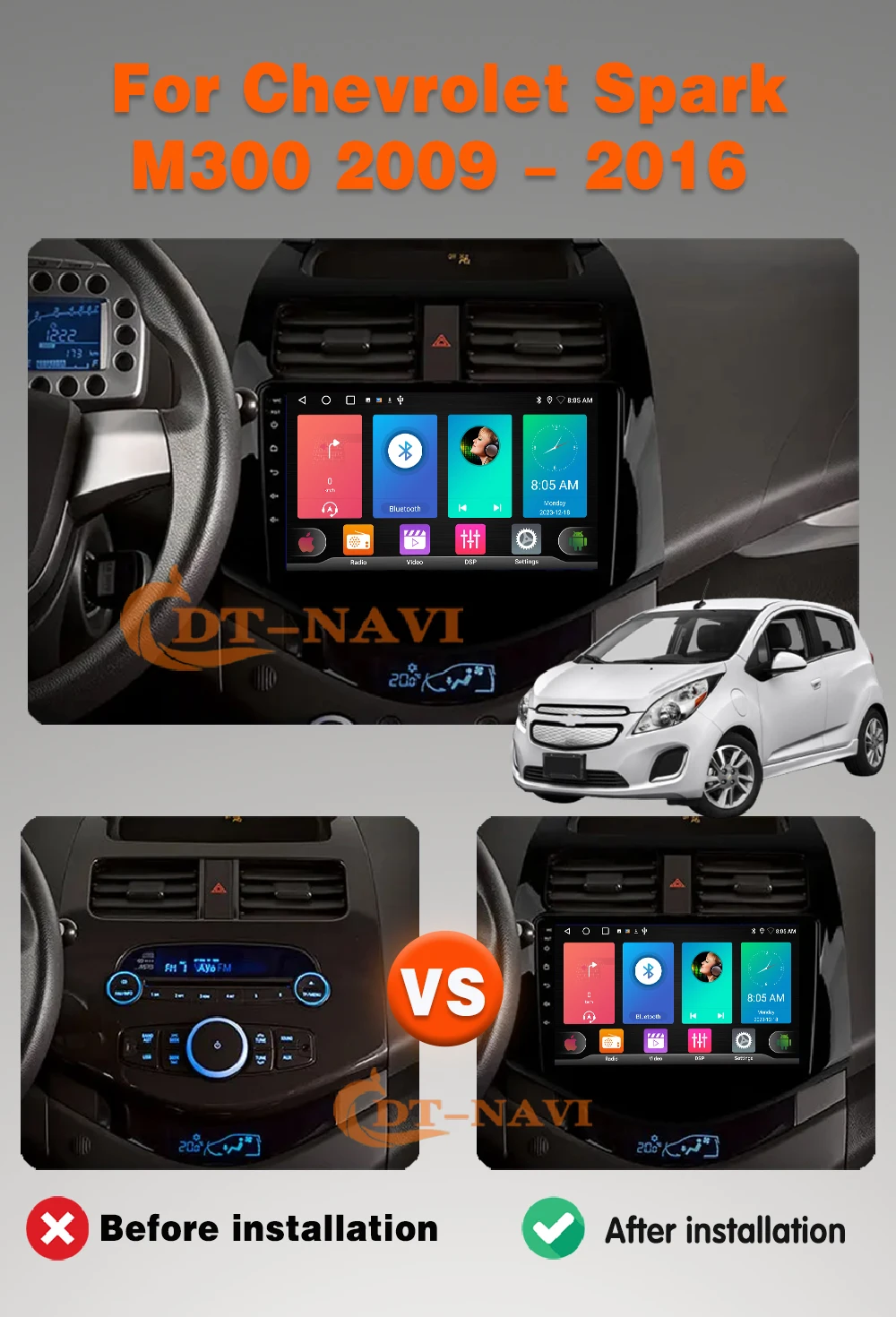 Android 16 Car Radio For Chevrolet Spark 2009 2010 -2016  Wireless CarPlay Auto Multimedia Player Navigation GPS 2din Auto radio