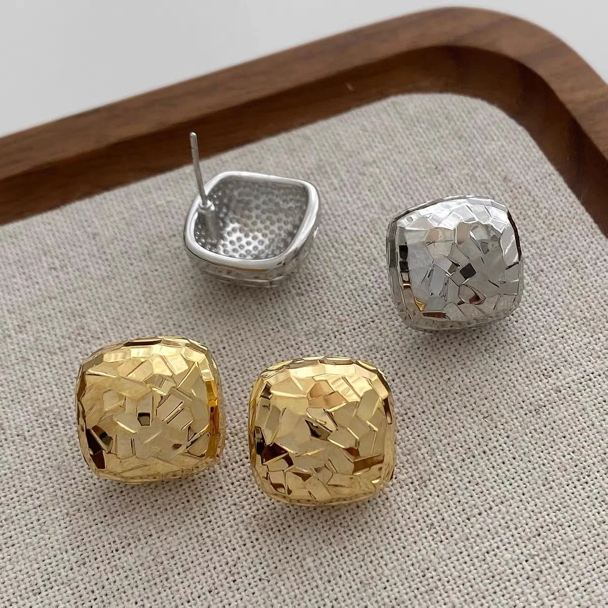 

Silver Stud Earrings Elegant Punk Geometric Irregular Square Gold Color For Women Girl Gift Jewelry Dropshipping Wholesale