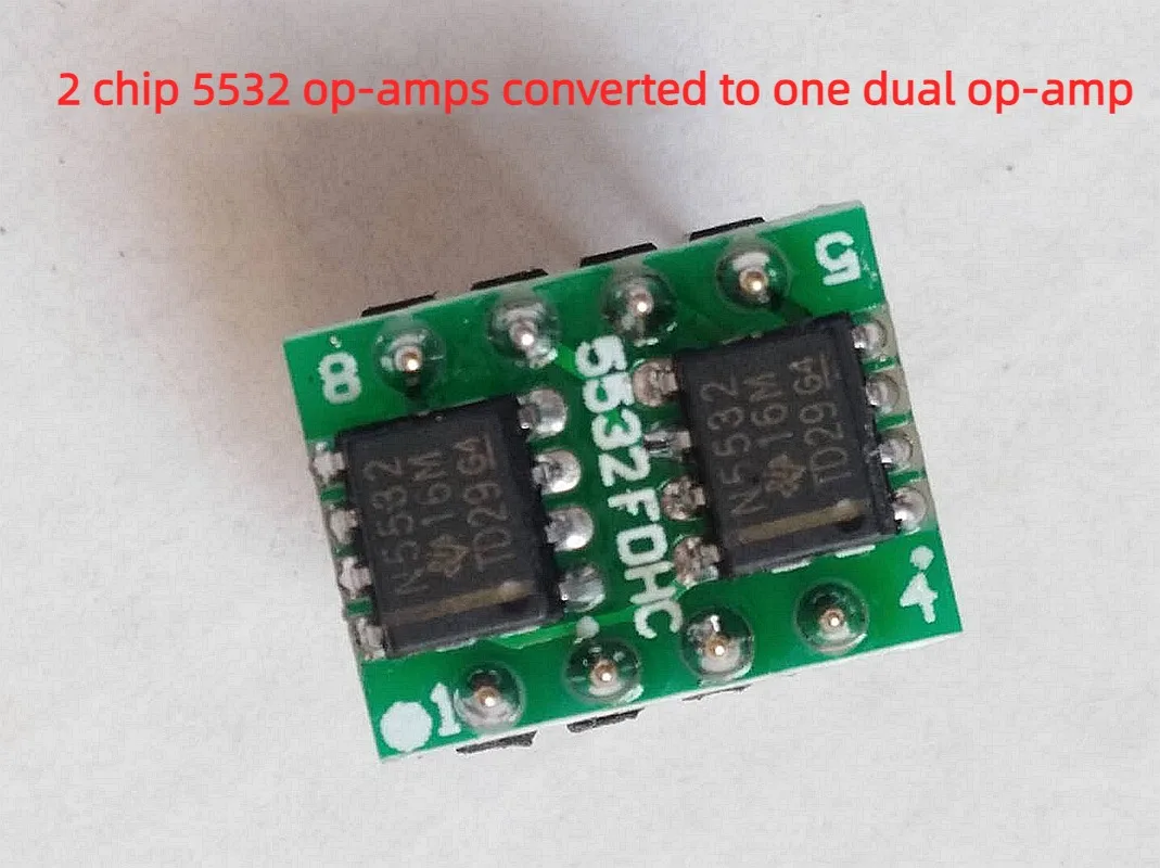 Two Pieces of SMD Fever 5532 Dual Op Amp Converted into 1 In-line Dual Op Amp Upgrade Conversion Seat