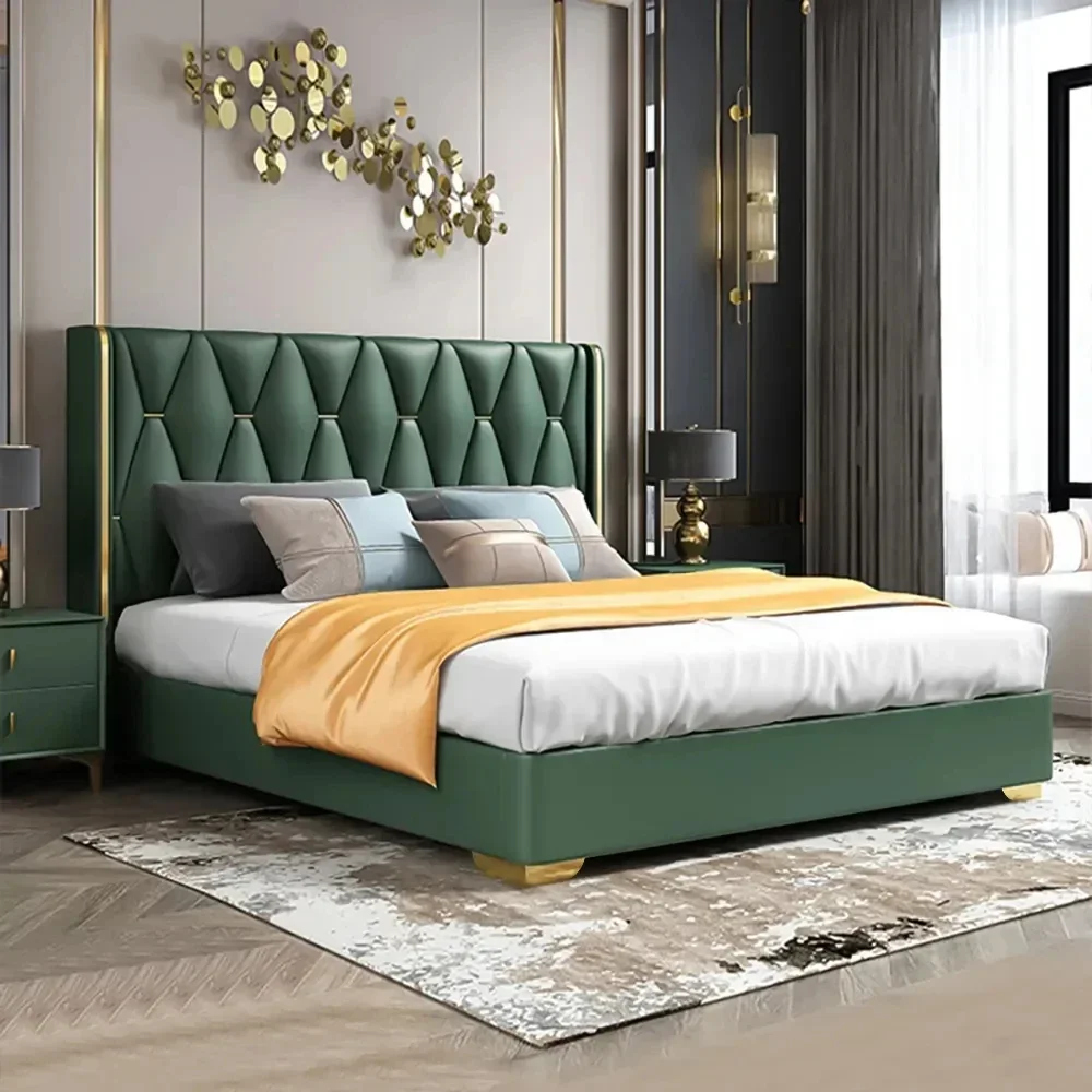 

A Modern minimalist leather bed double 1.8 meters large master bedroom wedding bed Italian light luxury